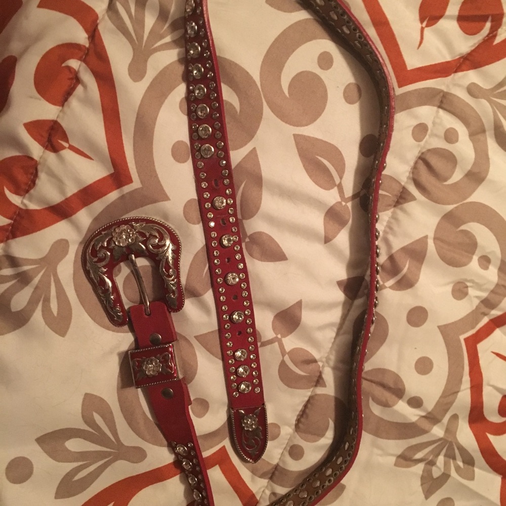 Red bling belt. Genuine leather